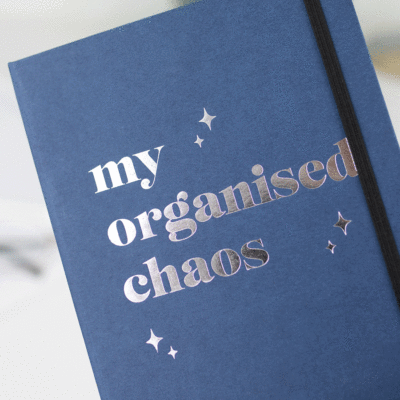 My organised chaos foil notebook navy notebook silver text