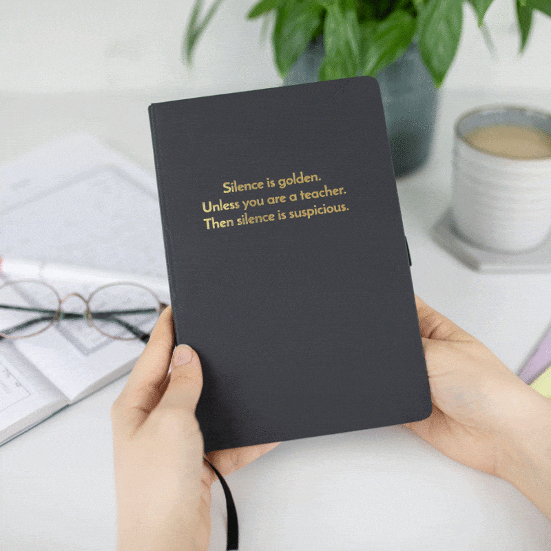 silence is golden teacher notebook black notebook gold text