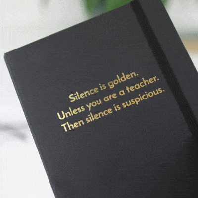 silence is golden teacher notebook black notebook gold text