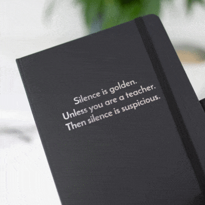 silence is golden teacher notebook black notebook silver text