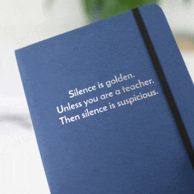 silence is golden teacher notebook navy notebook silver text