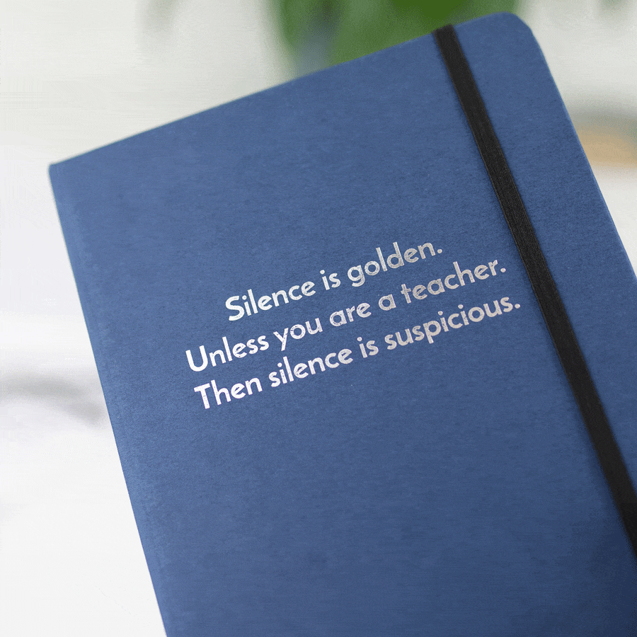 silence is golden teacher notebook navy notebook silver text