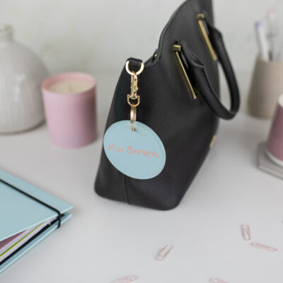 rainbow heart keyring on blue