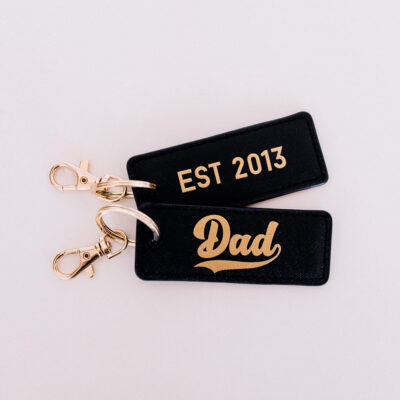 Dad est keyring, Dad personalisation in black gold
