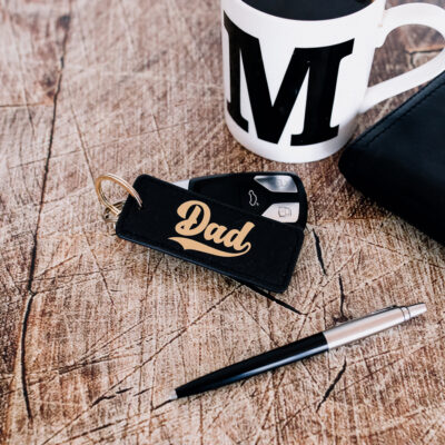 Dad est keyring, Dad personalisation in black gold