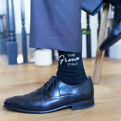 The Groom socks, personalised socks with the words "the Groom" with a personalised date underneath