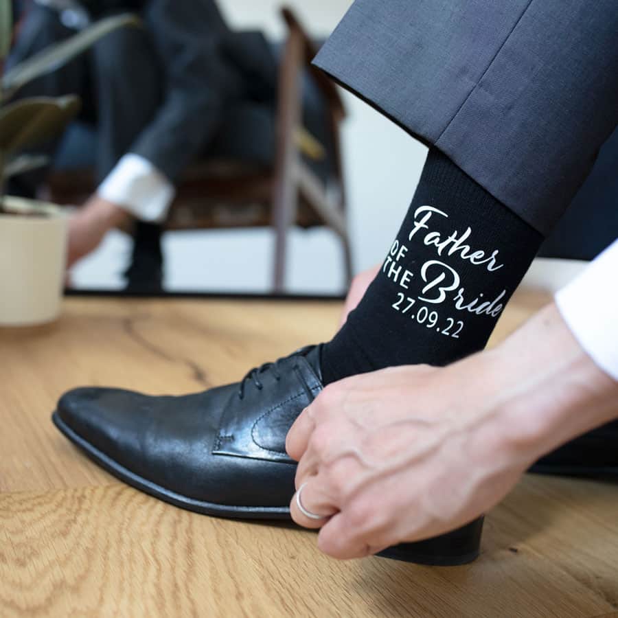 Father of the bride socks, personalised socks with the words "Father of the Bride" with a personalised date underneath