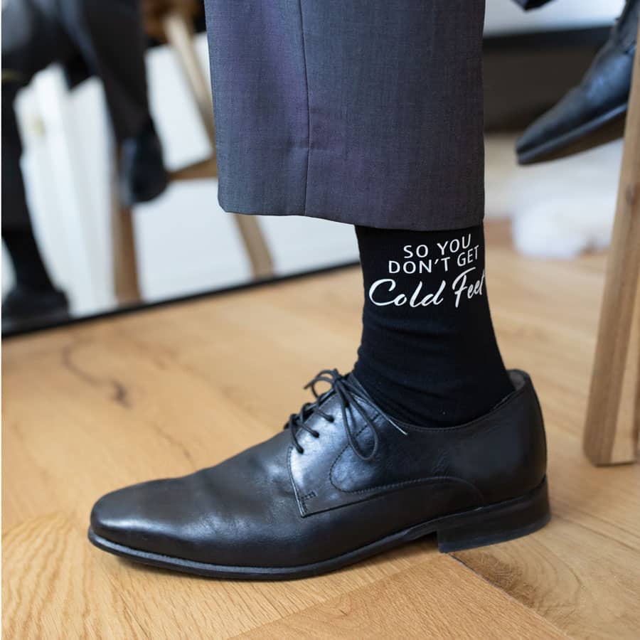 cold feet socks, personalised socks with the words "So you don't get cold feet" with a personalised date underneath