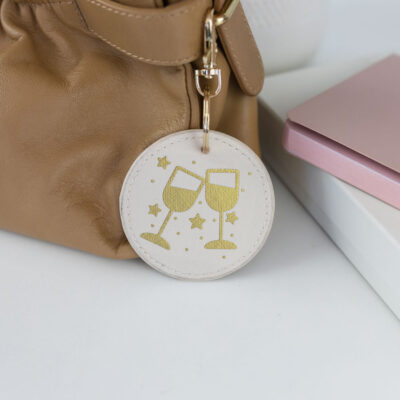 personalised wine glasses keyrings in oyster