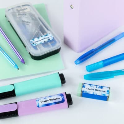 Blue Tie Dye Name Label Pack on stationary