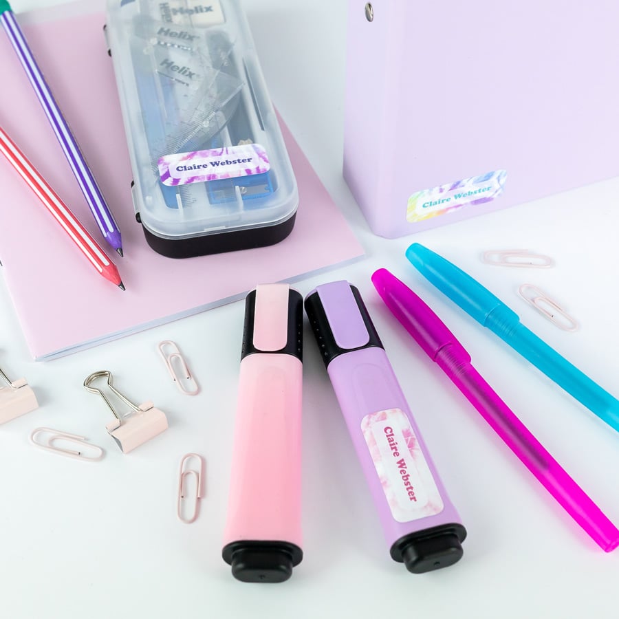 Pastel Tie Dye Name Label Pack on stationary