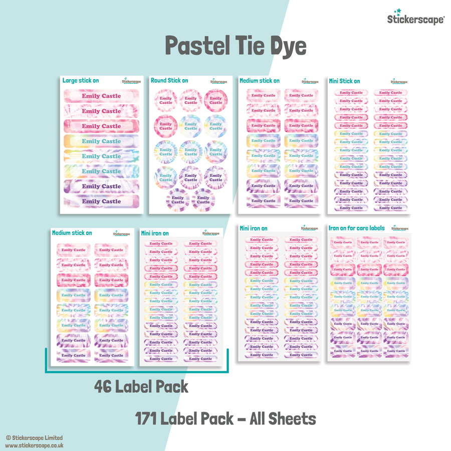 Pastel Tie Dye name labels | School name labels | Stickerscape