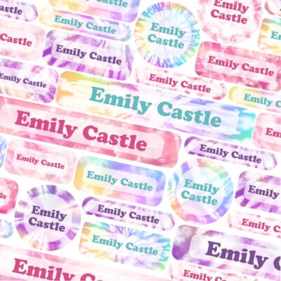 Pastel Tie Dye school name labels