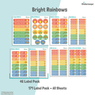 Bright Rainbows school name labels mixed name label pack