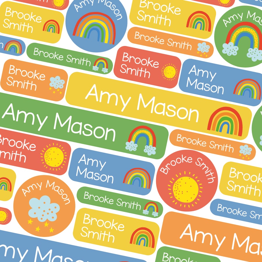 Bright Rainbows school name labels
