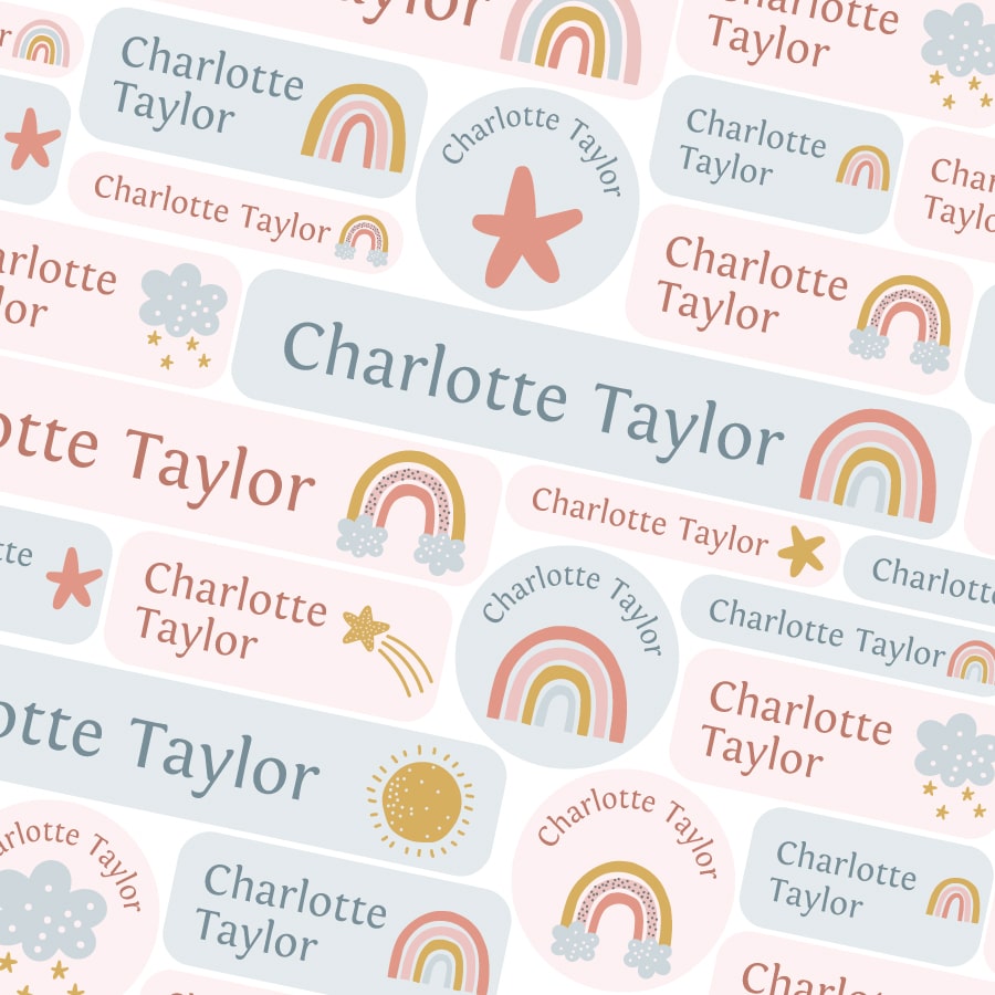 Stars and Rainbows school name labels