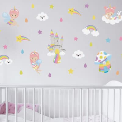 unicorn fairies stickaround pack, stickers shown on a white wall