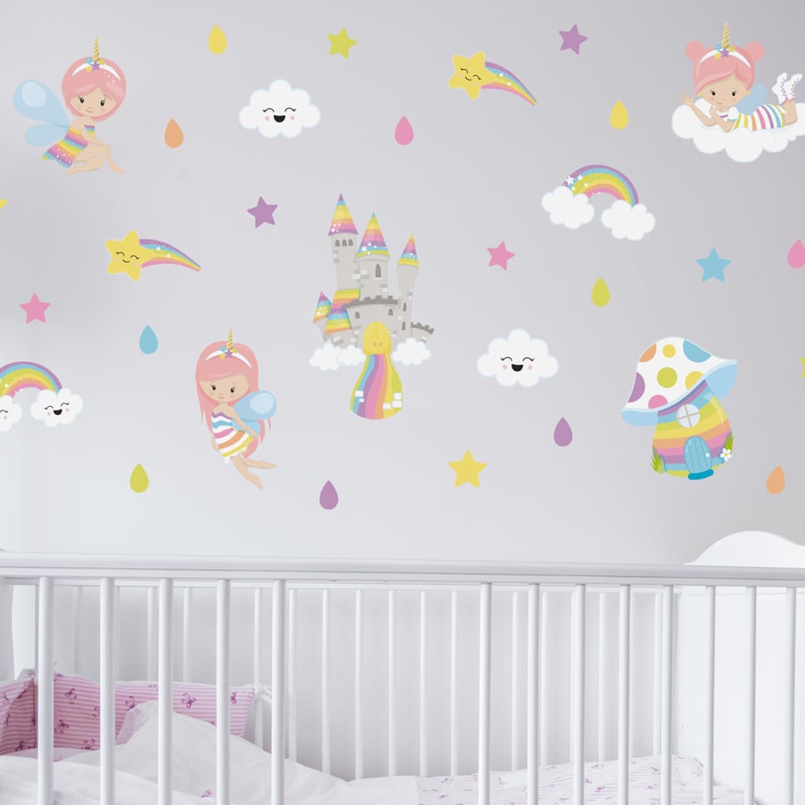 unicorn fairies stickaround pack, stickers shown on a white wall