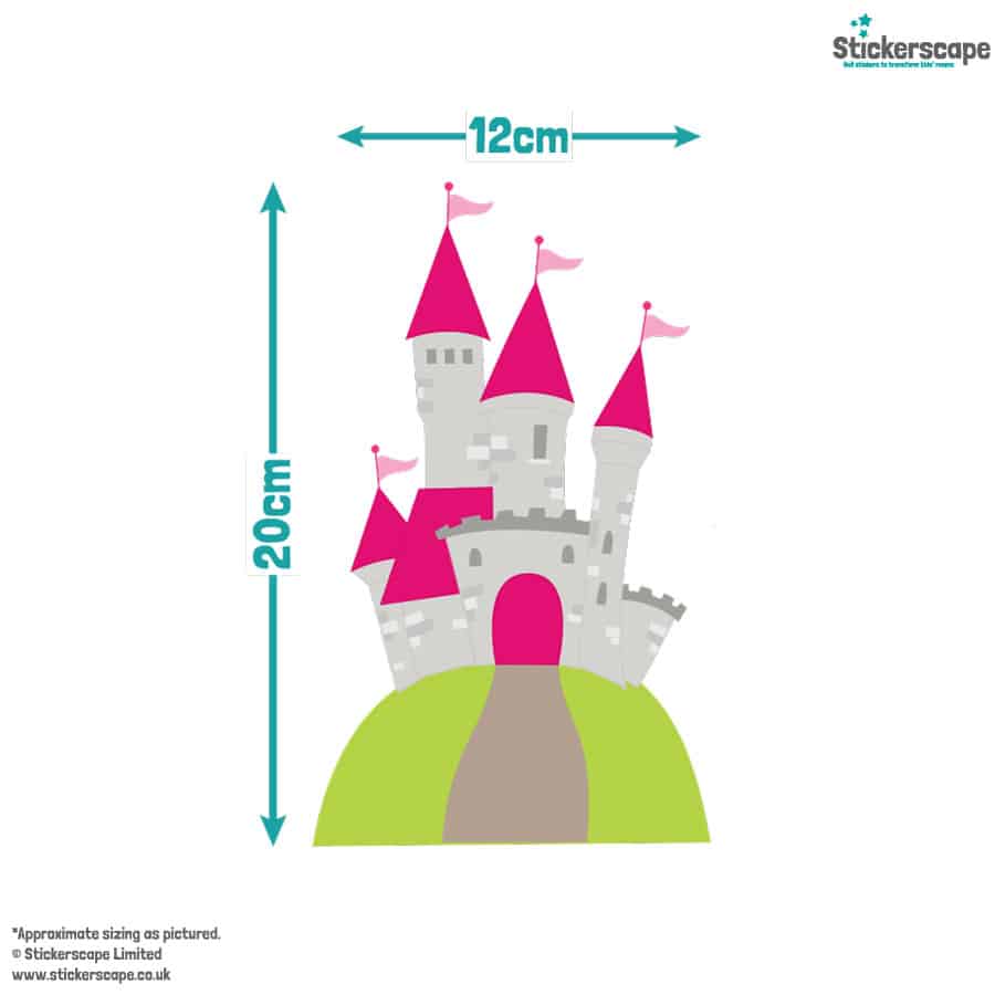 princess fairies stickaround pack, sticker measurements of fairy castle shown