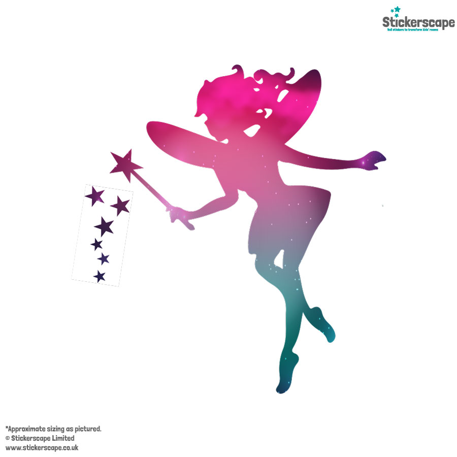 fairy silhouette sparkle wall sticker shown on a white background