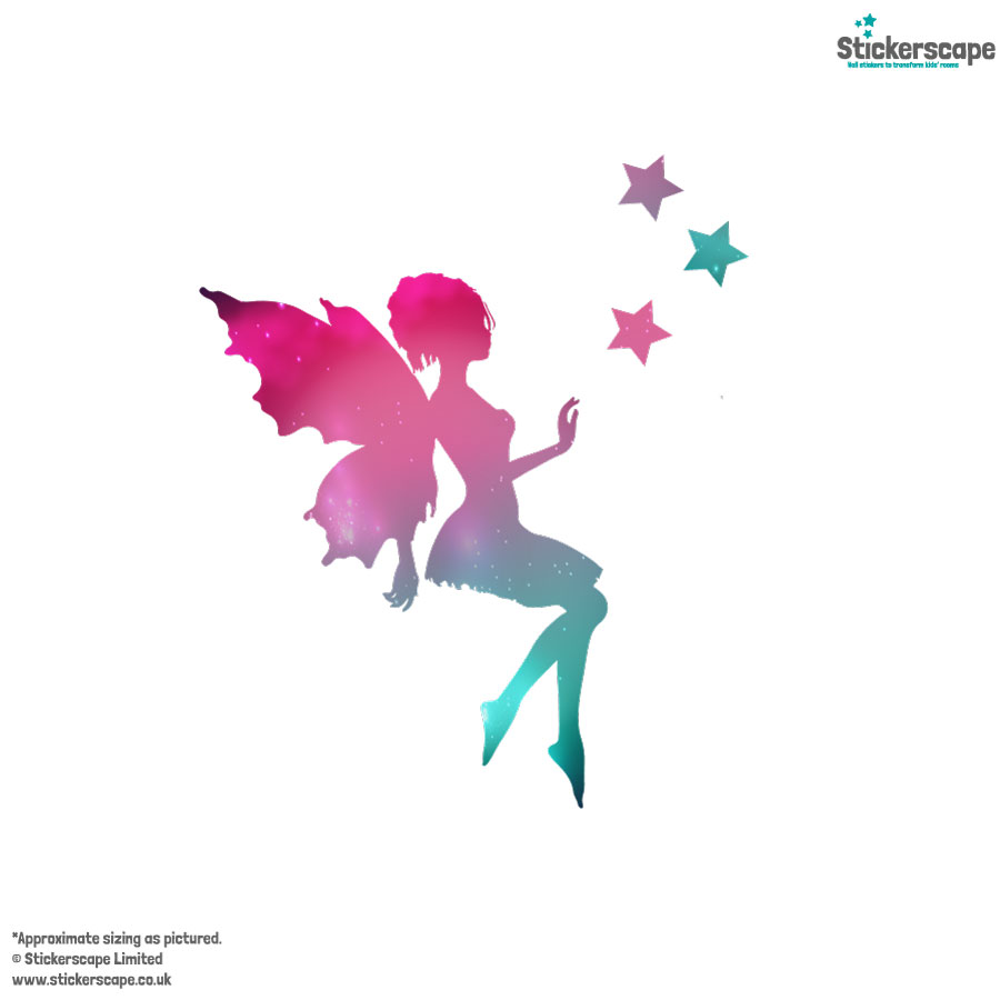 fairy silhouette sparkle wall sticker shown on a white background