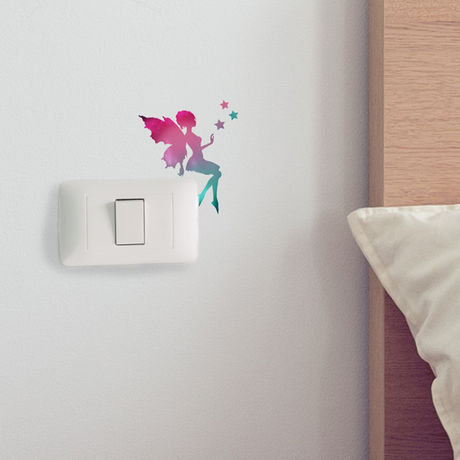 fairy silhouette light switch wall sticker shown on a wall