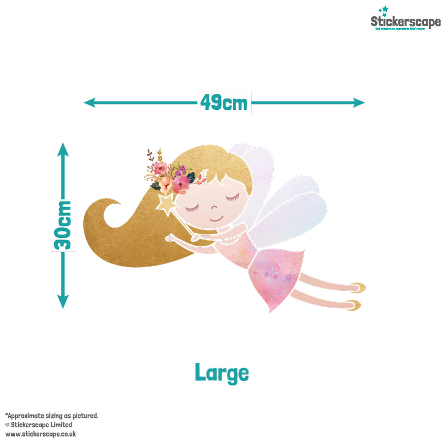 personalised fairy wall sticker, stickers shown on a wall in a bedroom