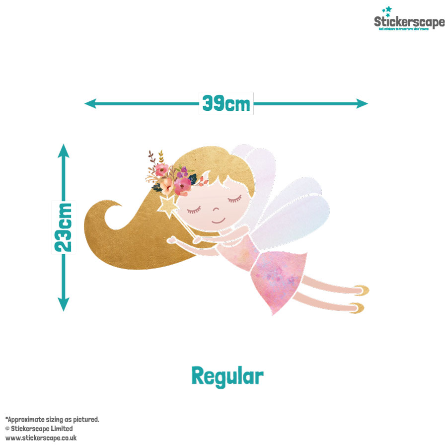 personalised fairy wall sticker, stickers shown on a wall in a bedroom