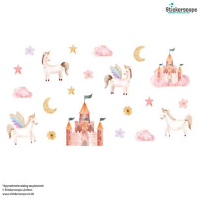 watercolour unicorn stickaround pack, stickers shown on a white background