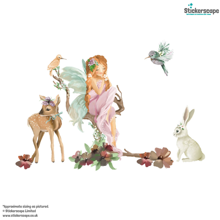 fairy animal scene wall sticker, stickers shown on a white background