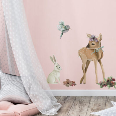 animal scene wall sticker, stickers shown on a wall in a bedroom