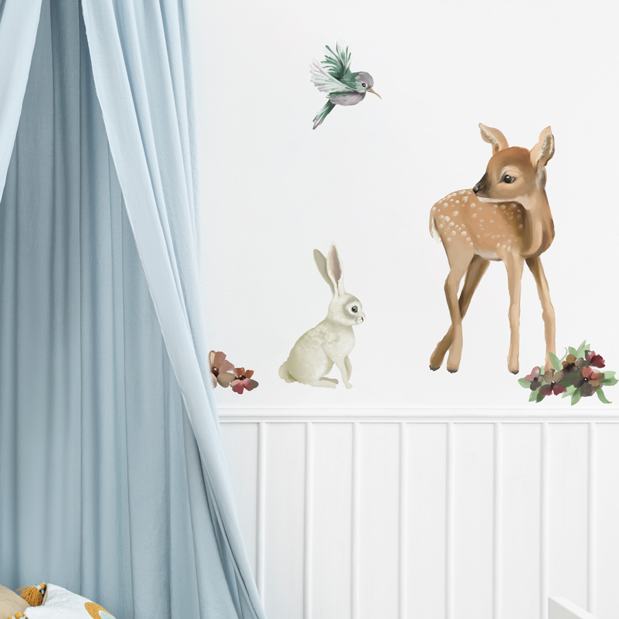 animal scene wall sticker, stickers shown on a wall in a bedroom
