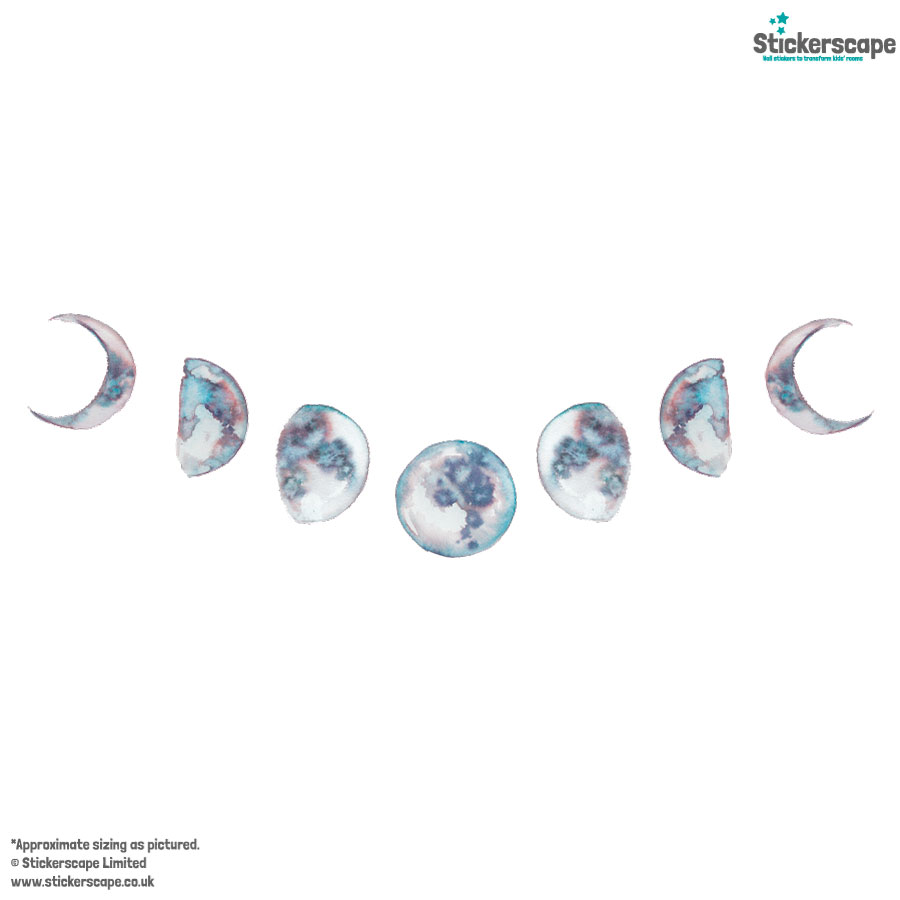 moon phases wall sticker, stickers shown on a white background