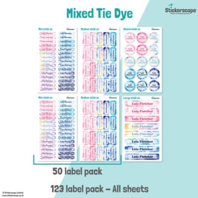 Mixed Tie Dye Name Label Pack stickers included