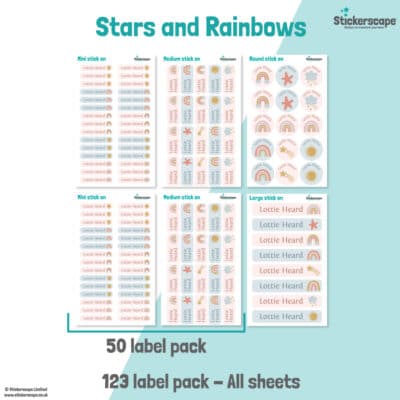 Stars and Rainbows Name Label Pack stickers included