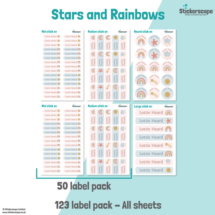 Stars and Rainbows Name Label Pack stickers included