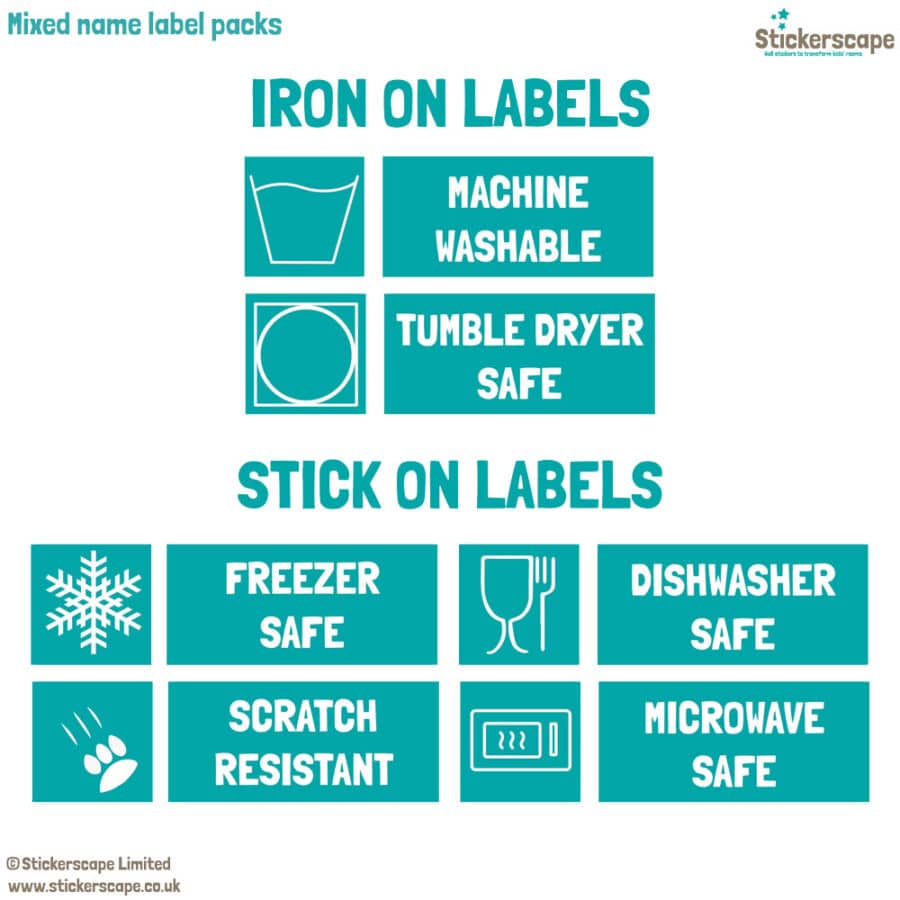 Care instructions for iron on and stick on name labels