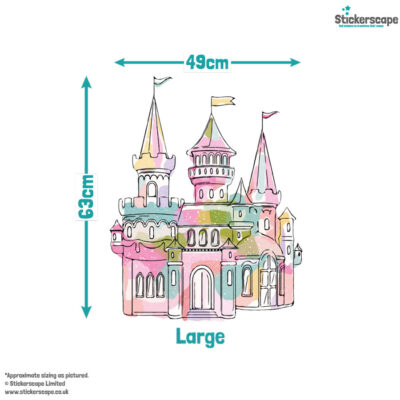 watercolour fairy castle wall sticker, stickers shown on a white background