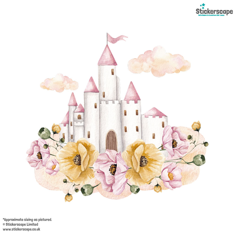 fairy castle and clouds wall sticker, stickers shown on a white background