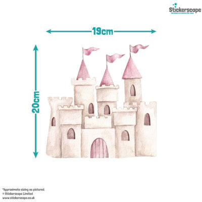 pink fairy castle stickaround wall sticker, stickers shown on a white background