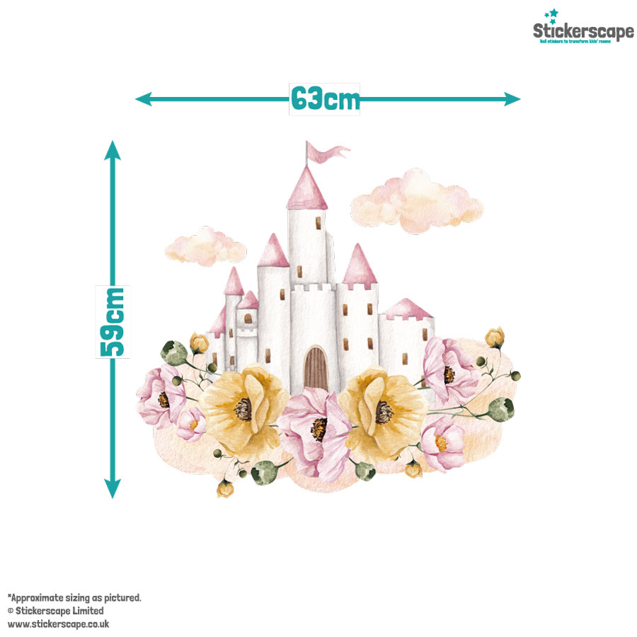 fairy castle and clouds wall sticker, stickers shown on a white background