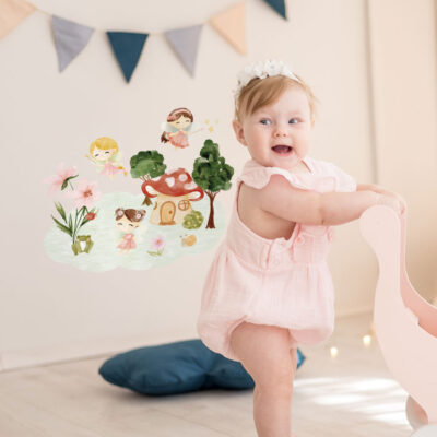 flower fairy garden wall sticker, stickers shown on a white background