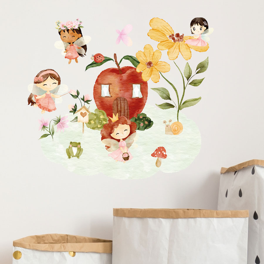 flower fairy garden wall sticker, stickers shown on a white background