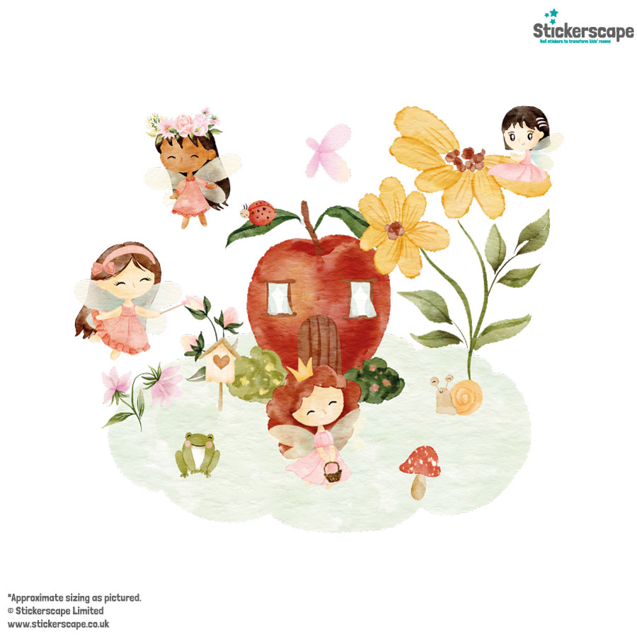 flower fairy garden wall sticker, stickers shown on a white background