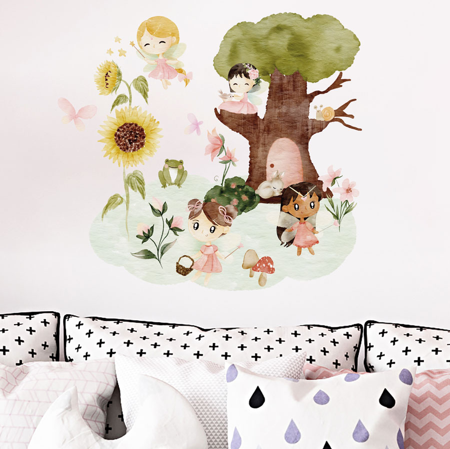 flower fairy garden wall sticker, stickers shown on a white background