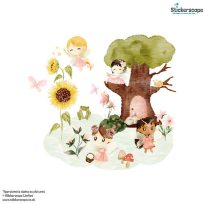 flower fairy garden wall sticker, stickers shown on a white background