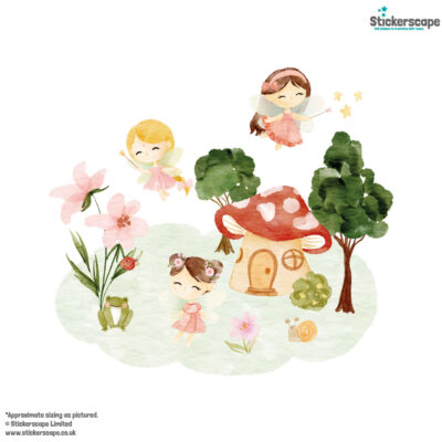 flower fairy garden wall sticker, stickers shown on a white background