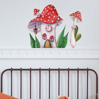 fairy mushroom houses wall sticker, stickers shown on a white background