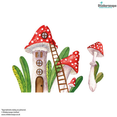 fairy mushroom houses wall sticker, stickers shown on a white background