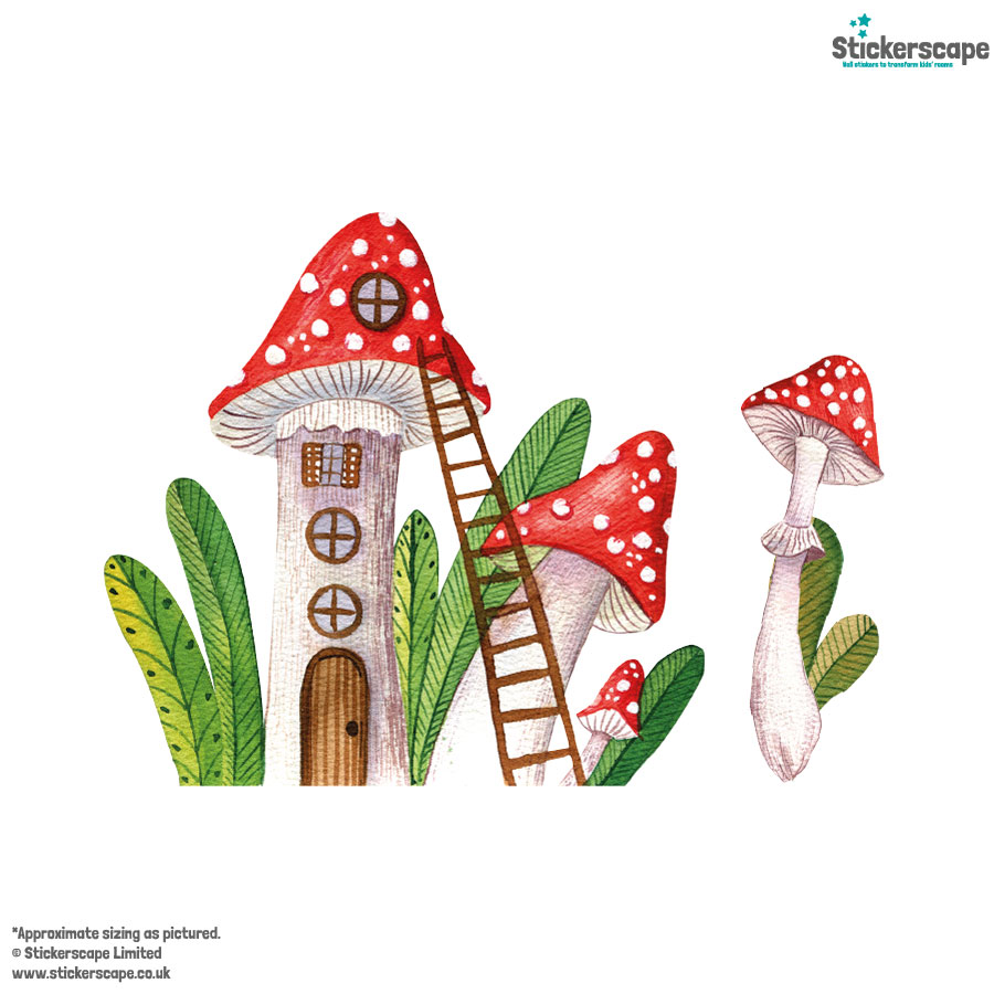 fairy mushroom houses wall sticker, stickers shown on a white background